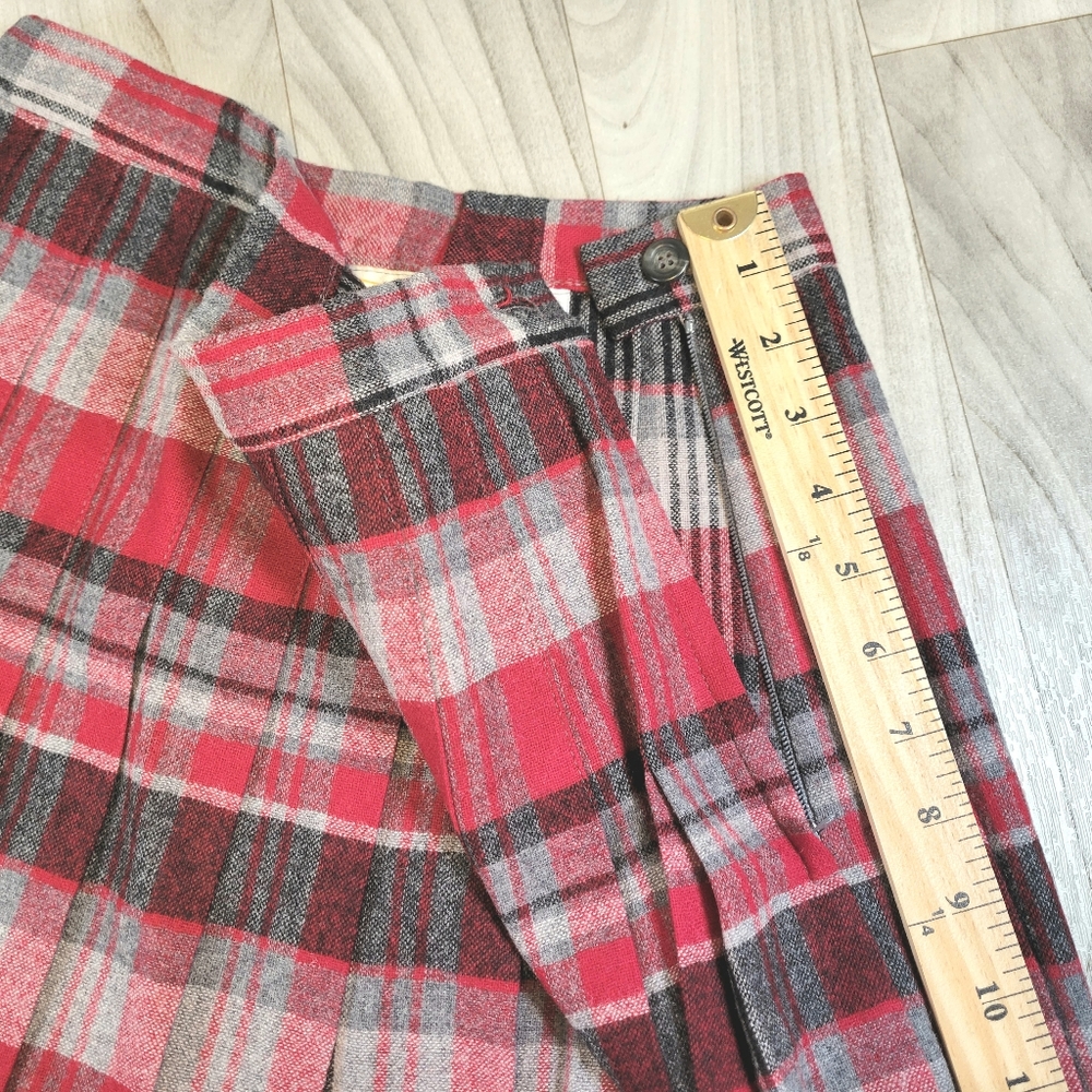 Pendleton Wool Skirt Size 10 26"W Red and Gray Plaid Pleated A-Line Midi VTG - Picture 6 of 9